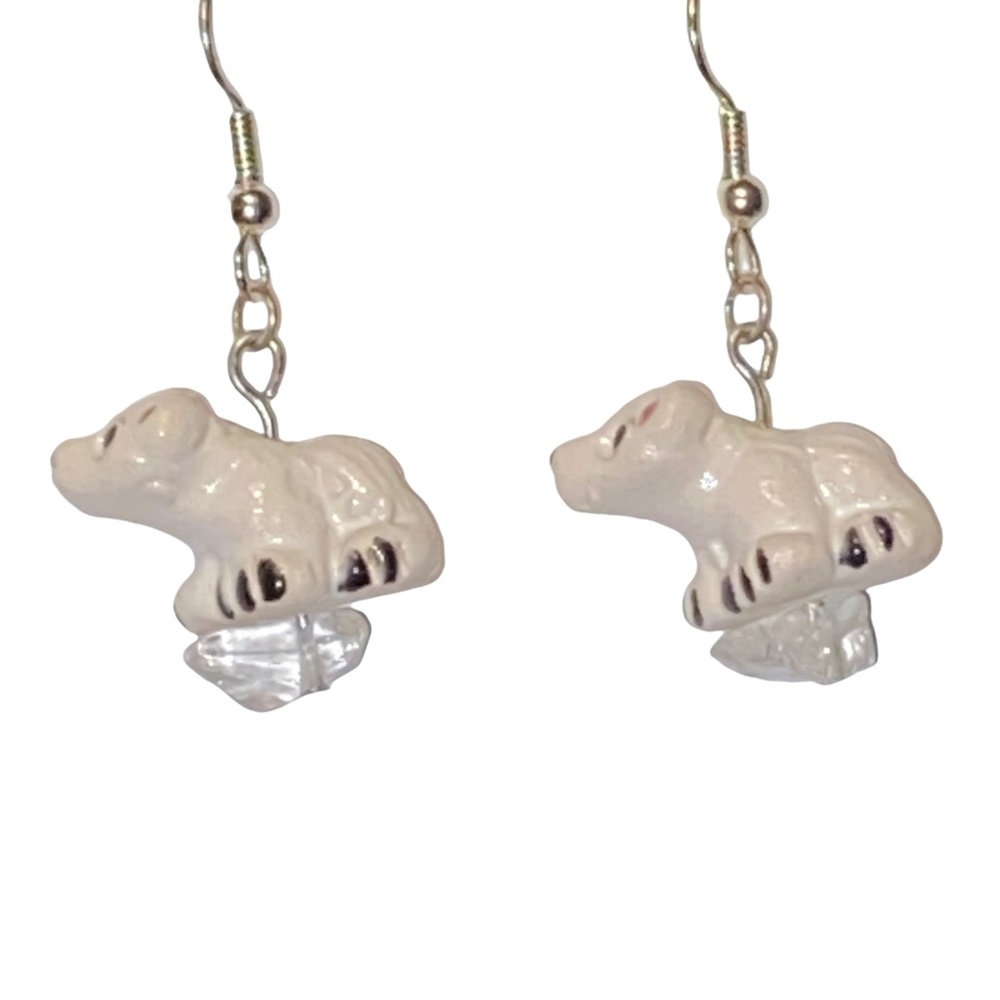 HAND CRAFTED Earrings Polar Bear Quartz Crystal Dangle Drop Long Ceramic Pierced - Picture 4 of 9